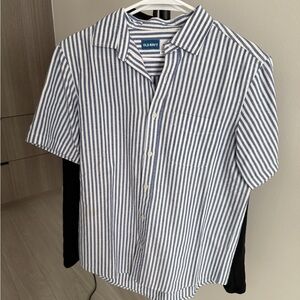 Old Navy Blue & White Vertical-Stripe Short Sleeve Button-Down